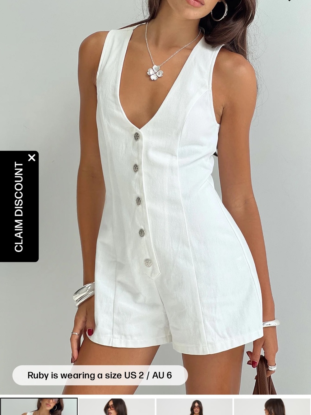 Princess Polly White Linen-Blend Button Front Romper